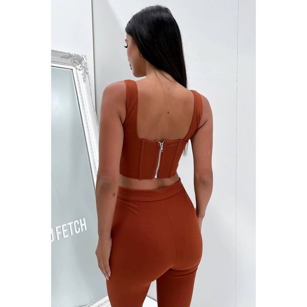 Thatssofetch Brown Corset & Flared Pants Set - image 3